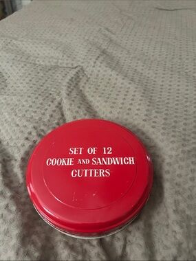 VINTAGE Red Set of 12 Cookie and Sandwich Cutters in Red Tin